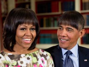 Fotomontaggio di Barack Obama con la frangetta della moglie Michelle